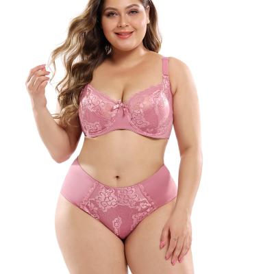 China RTS 38E-48E Seamless Women Plus Size Lingerie Set Lace Underwear Set Ultra Thin Full Cup Bra And Unlined Panties Set-8736#Set for sale