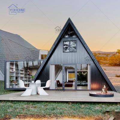 China Modern luxury modern luxury prefab wooden villa modular prefab log cabin cabin lodge triangle roof light steel log cabin one frame cabin for sale