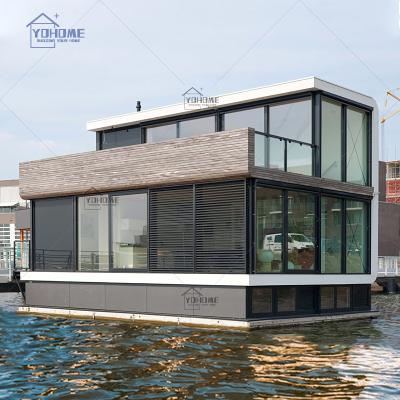 China Modern European design hause luxury houseboat prefab houses with glass wall houseboat floating luxury prefab houseboat for sale