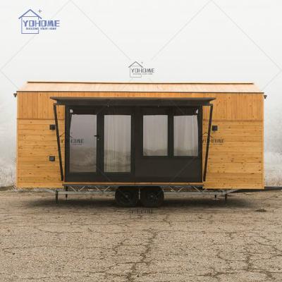 China Nepal Modern Mobile Homes Cheapest Wooden Tiny House On Wheels Modular Tiny House Steel Framing Wooden Mobile Home Trailer for sale