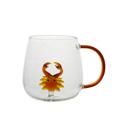 China Sustainable Cute 3D Crab Shape High Borosilicate Glass Glass Mug With Handle For Drinking for sale