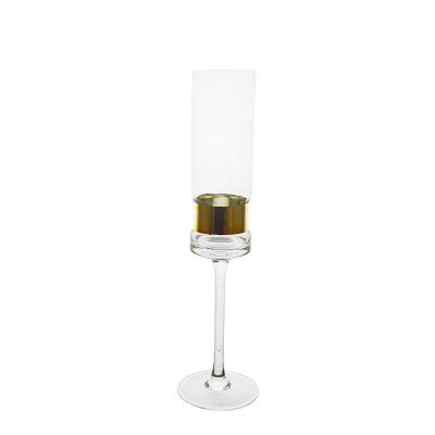 China Luxury Wine Glasses Stocked Champagne Flute Glass With Gold Rim For Wedding for sale