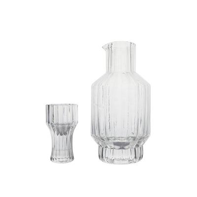 China New Classic/Postmodern Dense Ribbed Jug Cup Glassware Set Wine Glass Jug Set With Cups for sale