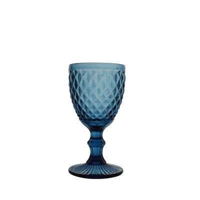 China Vintage Reusable Embossed Glass Wine Glasses Colored Wine Glass Goblet For Wedding for sale