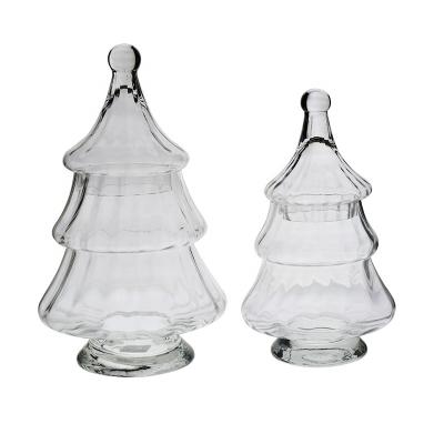 China Creative Wholesale Hand Blown Christmas Tree Shaped Glass Jar for sale