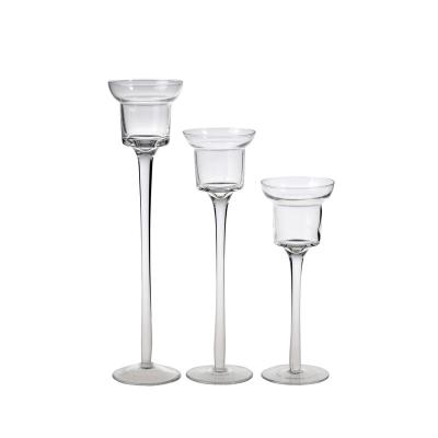 China Long Stemmed Tall Long Stem Clear Glass Candle Holders With Custom Design for sale