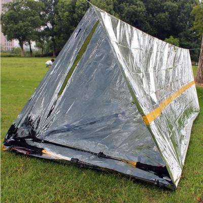 China Straight Tether Type 3 in 1 Mylar Lightweight Thermal Shelter Waterproof 1-2 Person Shelter Emergency Tube Tent for sale