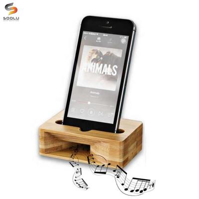 China Universal Speaker Stand Bamboo Phone Dock Station Desktop Mobile Phone Holder for sale