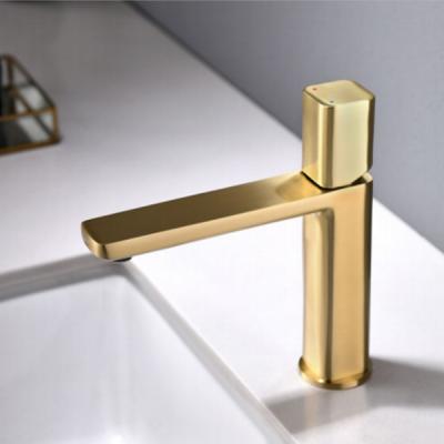 China Metered Faucets Brushed Gold Handle Bathroom Sink Single Wash Faucet Brass Basin Faucet for sale