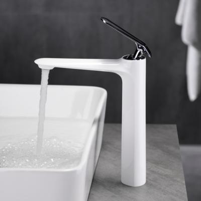 China Brass Single Handle Bathroom Faucets Sink Milk White High Rise Metered Basin Faucet for sale