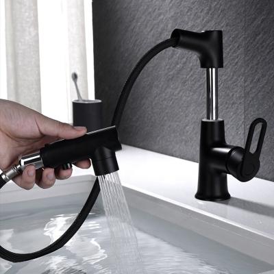 China Thermostatic Faucets Deck Mounted Single Hole Brass Bathroom Sink Mixer Tap Pull Out Lift Basin Faucet for sale