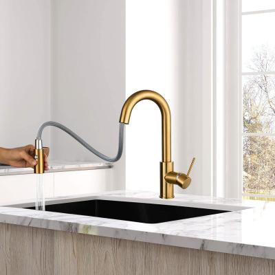 China Thermostatic Faucets Gold Brushed One Handle Pull Down Kitchen Bar Faucet With Clean Featuring Power Reflex for sale