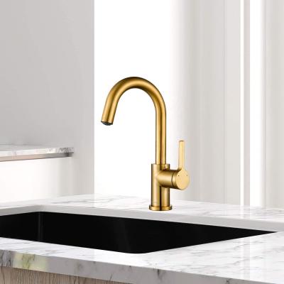 China Thermostatic Faucets Bar Kitchen Sink Faucet Brushed Gold Handle Bathroom Faucet Lead Free Single Prep Kitchen Faucet for sale