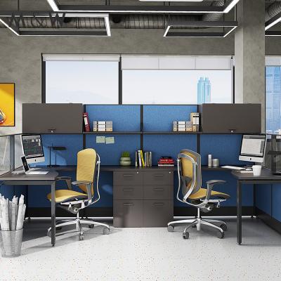 China Easy Installation Melamine Furniture Linear Office Fabrication Workstation L Shape Seat Double Desk Cubicle for sale