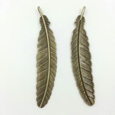 China Romatic 10 Pcs 108X23 mm Feather Vintage Metal Pendants Creative Bronze Charms DIY Tone Charms Pendants Jewelry Findings for sale