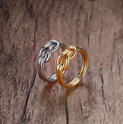 China IP gold plating joker ring crystal simple opening 3.5 mm knot stainless steel export creative merchant ring for sale