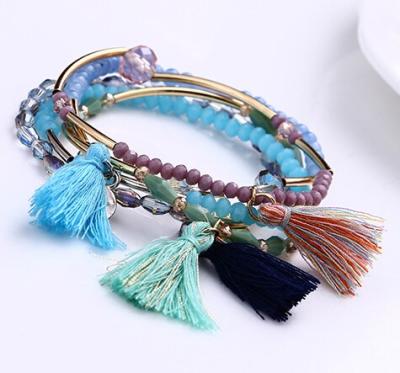 China BOHEMIA Factory Supplier Alloy Ambient Protect Glass Beaded Tassel Bracelet Electroplating Set for sale