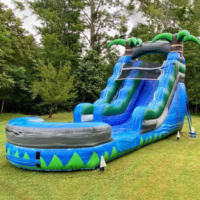 China Modern Outdoor Entertainment Mega Lane Double 30 Feet - Tall Inflatable Water Slide With Pool for sale