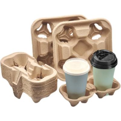 China Hot Selling Disposable Portable Coffee Paper Cup Logo Holder Material Custom Paper Pulp Molded Fiber 4 Cup Drink Carrier for sale