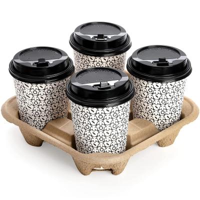 China Disposable 4 Cup Carrier Tray, No-Mess Disposable Cup Carrier Tray, Biodegradable and Eco-Friendly Drink Carrier for Delivery for sale