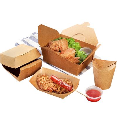 China Recyclable Disposable Take Out Fast Food Paper Container Box, Takeout Chicken Wing Box, Custom French Fries Fast Food Packaging Hamburger Box for sale