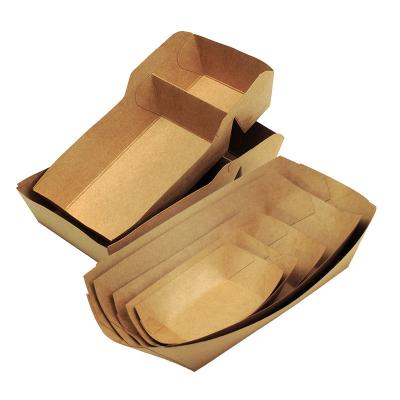 China Biodegradable Food Tray Boats With Dip Pouch , Disposable Kraft Paper French Fries Box With Compartment Holder For Food Serving for sale