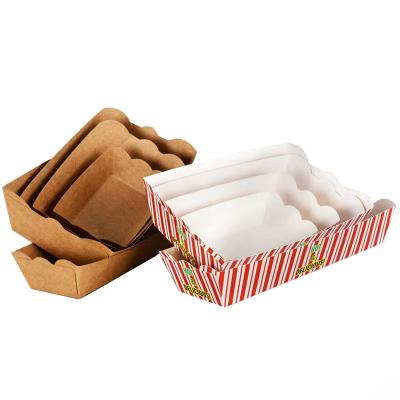 China Biodegradable Disposable Kraft Paper Boat Shaped Box Take Away Food Cake Paper Packaging Baking Trays for sale