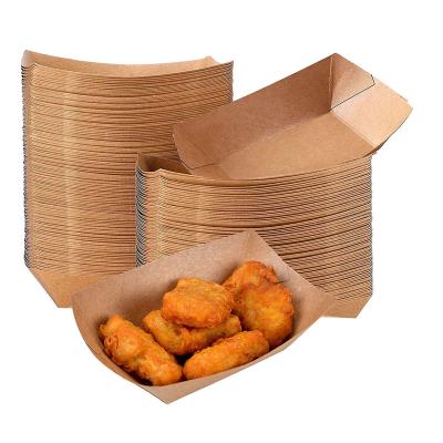 China Eco Friendly Brown Paper Food Holder Biodegradable Paper Trays Disposable Food Boats For Festival Carnival for sale