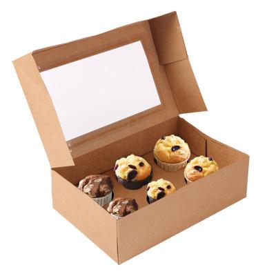 China Biodegradable visual factory customized white brown cupcake box2 4 window kraft paper dessert box 6 12 cupcake stand cake box for sale