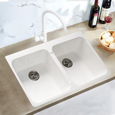 China Farmhouse Good Quality White Compound Square Basin Faucet Apron Double Top Acrylic Kitchen Sinks for sale