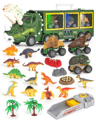 China Safety Kids Eco-Friendly Dinosaur Toys Truck With Transporter Truck Toy Set Jurassic Dinosaur Model Transporter Set for sale