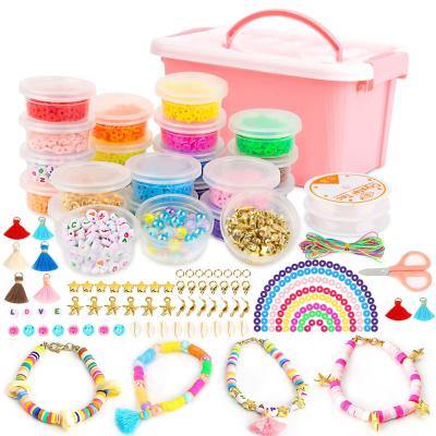 China Jewelry Making Flat Clay DIY Jewelry Making Kit 000+Pcs Colorful Beads For Bracelet Necklace For Kids for sale