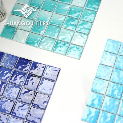 China Parquet factory supply porcelain mosaic ideas green blue pool slab for sale