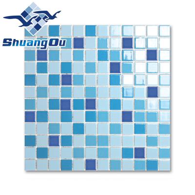 China Popular Classic 100% Shuangou Porcelain 23x23mm Parquet 1x1 Small Square Glazed Glossy Mediterranean Ceramic Pool Mosaic Slab for sale