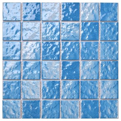 China Blue Green Parquet Wave Porcelain Mosaic Ideas For Swimming Pool for sale