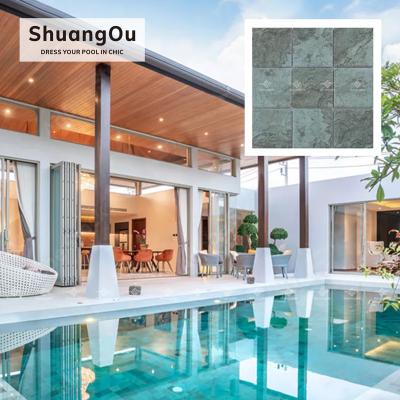 China New Design Pool Parquet Green Mosaic Porcelain Mosaic Green Color For Swimming Pool Glossy Slab Ceramic Mosaic for sale