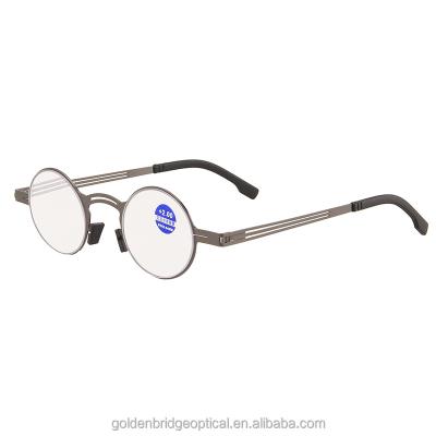 China 2022 Hot Selling READERS Observing Lazy Liar Blue Reading Glasses Round Slim Metal Blocker Reading Glasses for sale