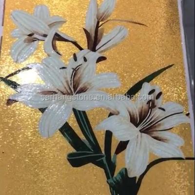 China Handmade Glass Parquet Flower Design Slab Mosaic Wall Art Mural for sale