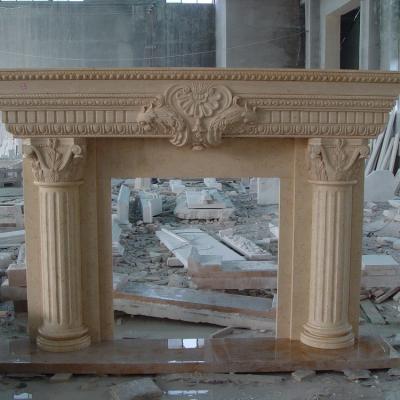 China Contemporary New Designs Beige Marble Fireplace Surround and Fireplace Mantels for Decoration for sale