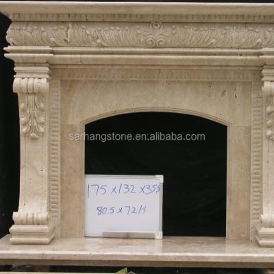 China Antique Travertine Indoor Carving Stone Fireplace For Outdoor And Indoor Decoration for sale