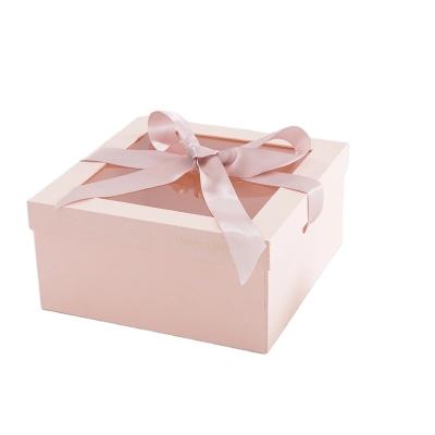 China Recycled Materials Christmas Packaging Printing White Window Ribbon Magnetic PVC Kraft Foldable Gift Box With Lid for sale