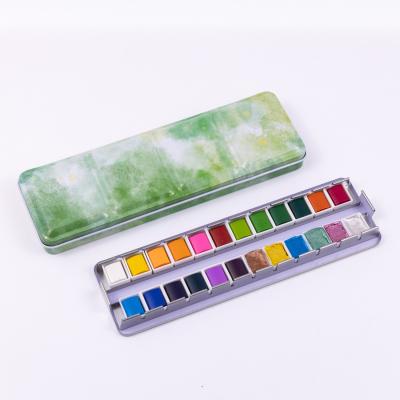 China 24 Colors Tin Box Customized Colorful Solid Non-Toxic Water Color Paints Set Professional Water Colors for sale