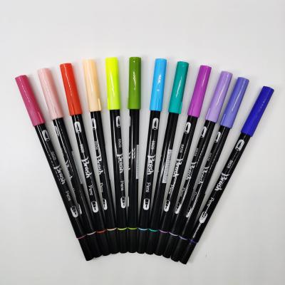 China Non-Toxic Customizable Dual Black Post Tip Brush Color Art Marker Pen for sale