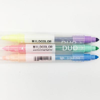 China Non-Toxic 2 in 1 Yellow/Pink/Dual Multi Red/Blue Color OEM Finished Dual Tip Highlighter Bar Marker Pen for sale