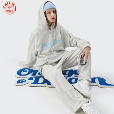 China Designer Anti-wrinkle Trendy Vintage Polyester Printed Pullover Loose Oversized Women's Hoodies Sweatshirt Set Unisex for sale