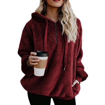 China Viable Wholesale Loose Plain Brown Half Thick Casual Zipper Up Cotton Fleece Pullover Sweatshirt Women's Hoodies for sale