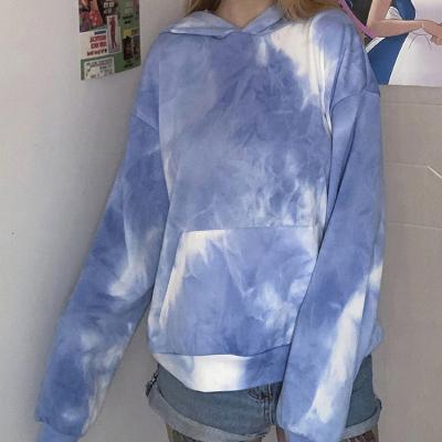 China Custom Tye Dye Fitted Graphic Polyester Sport Block Anti-wrinkle Color Hoodies Pullover Streetwear Style Women's Custom Sweatshirts for sale