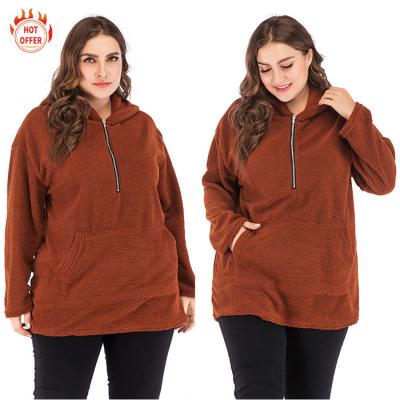 China Custom Viable Cashmere Plush Thick Fleece Fitted Zipper Pullover Oversized Plus Size Sweatshirts Oversized Women's Hoodies for sale