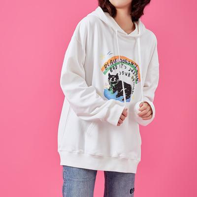 China Anti-Wrinkle 80% Cotton 20% Polyester Trendy Casual Ladies Printed Oversize Pullover Women's Cartoon Hoodies and Sweatshirts for sale