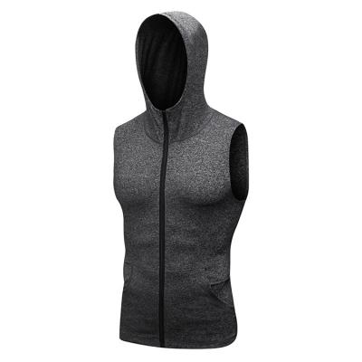 China wholesale Anti-wrinkle white muscle tank top fitness sleeveless sports training zipper sweatshirts mens Hoodies for sale